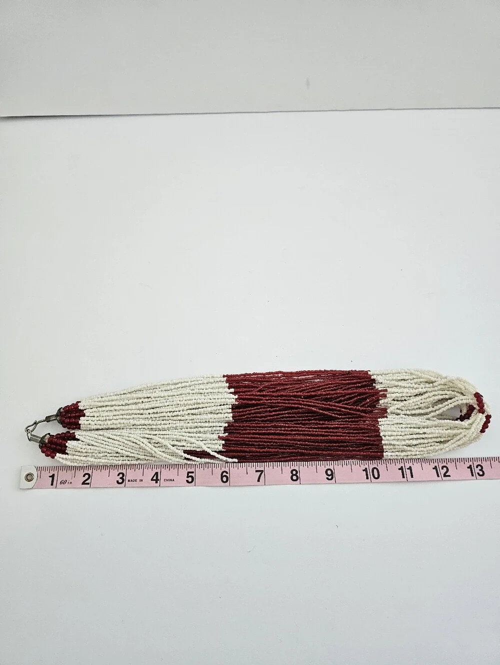 Vintage Naga Style Multi Strand Glass Seed Bead Necklace Red White Tribal